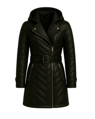Noir Ember ¾ Leather Puffer Leather Coat Nova Black