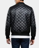Men’s Leather Quilted Bomber Jacket – Warren Nova Black – product view 2
