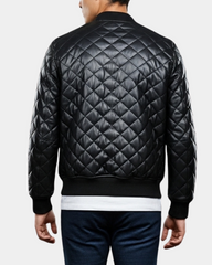 Men's Leather Quilted Bomber Jacket Warren Nova Black