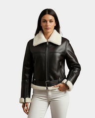 Women’s Sheepskin Aviator RAF Pilot Jacket Zenith Brown White