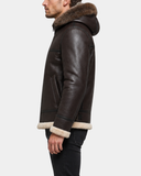 Men’s Bomber Flying Aviator RAF B3 Real Leather Sheepskin Hooded Jacket – Zenith Brown