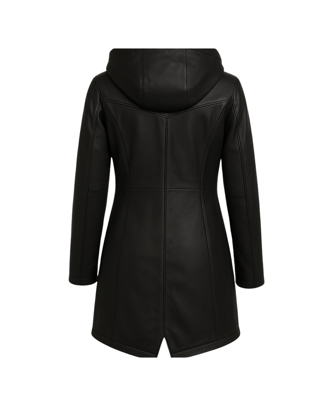 Noir Harbor Detachable Hood Leather Coat Black