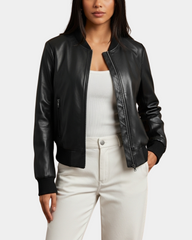Women’s Real Leather Varsity Bomber Jacket Nova Black