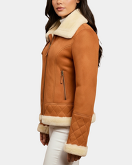 Women’s Merino Sheepskin Aviator Jacket in Dynamo Tan