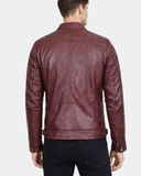 Men’s Biker Leather Jacket with Standing Collar – Infinite Burgundy – product view 2
