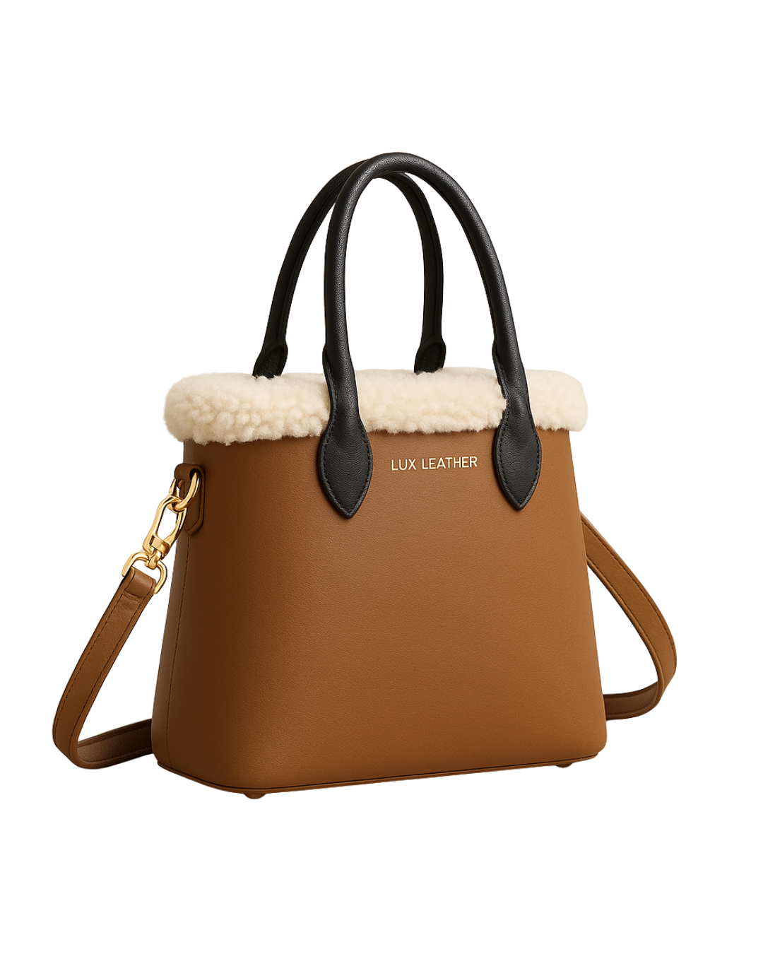 Winter Cloud Tote Caramel Fur Trimmed Leather Bag