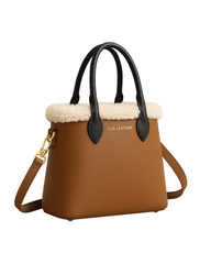 Winter Cloud Tote Caramel Fur Trimmed Leather Bag
