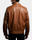 Men’s Classic Leather Bomber Jacket – Jim Dynamo Tan – product view 2