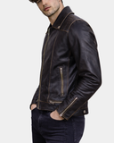 Men’s Leather Biker Brando Design Jacket Sean Vintage – Nova Black – product view 4