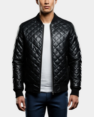 Men's Leather Quilted Bomber Jacket Warren Nova Black