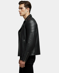 Men’s Biker Leather Jacket with Single Zip Hook  Nova Black