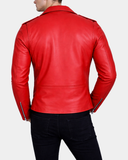 Men’s Leather Biker Jacket Brando Style Johnny – Ignite Red – product view 2