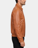 Men’s Classic Leather Bomber Jacket – Jim Dynamo Tan