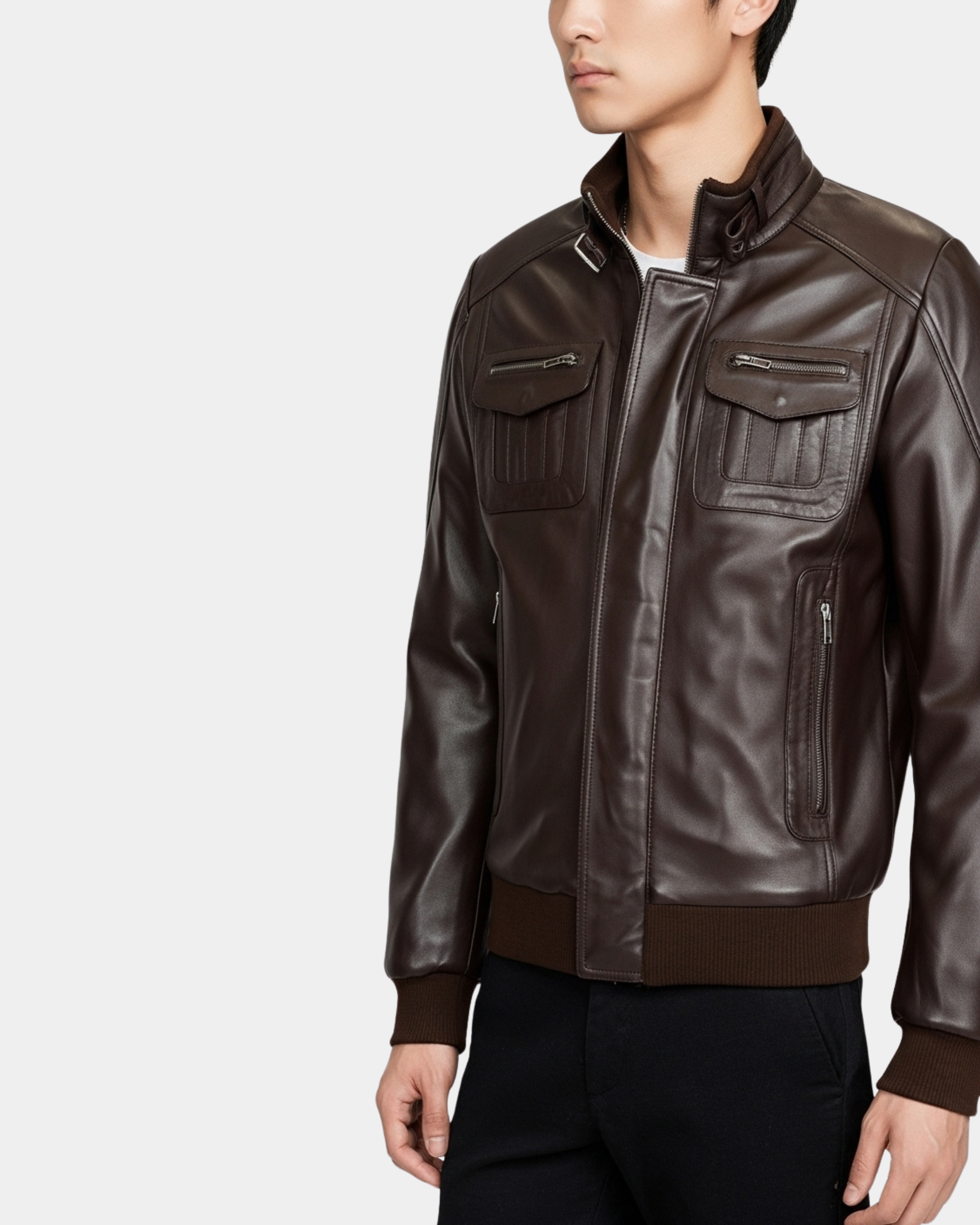 Men's Leather Bomber Flight Jacket Tom Zenith Brown