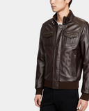 Men’s Leather Bomber Flight Jacket – Tom Zenith Brown – product view 4