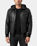 Men’s Leather Bomber Jacket with Hoodie – Bronx Nova Black