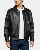 Men's Bomber Leather Jacket Classic Style Jim – Nova Black – product view 1