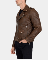 Men's Heavy Duty Leather Biker Brando Jacket Zenith Brown