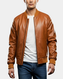 Men’s Leather MA-1 Bomber Jacket – Ryan Dynamo Tan – product view 1