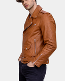 Men’s Leather Biker Jacket Brando Style Johnny – Dynamo Tan – product view 4