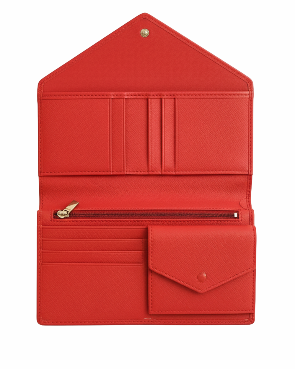 Radiant Red Saffiano Leather Long Wallet for Women