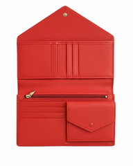Radiant Red Saffiano Leather Long Wallet for Women