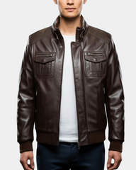 Men's Leather Bomber Flight Jacket Tom Zenith Brown