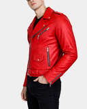 Men’s Heavy-Duty Leather Biker Brando Jacket – Ignite Red – product view 3