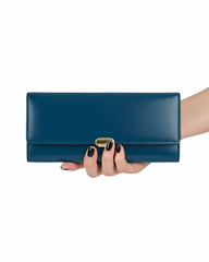 Sapphire Blue Leather Long Wallet for Women