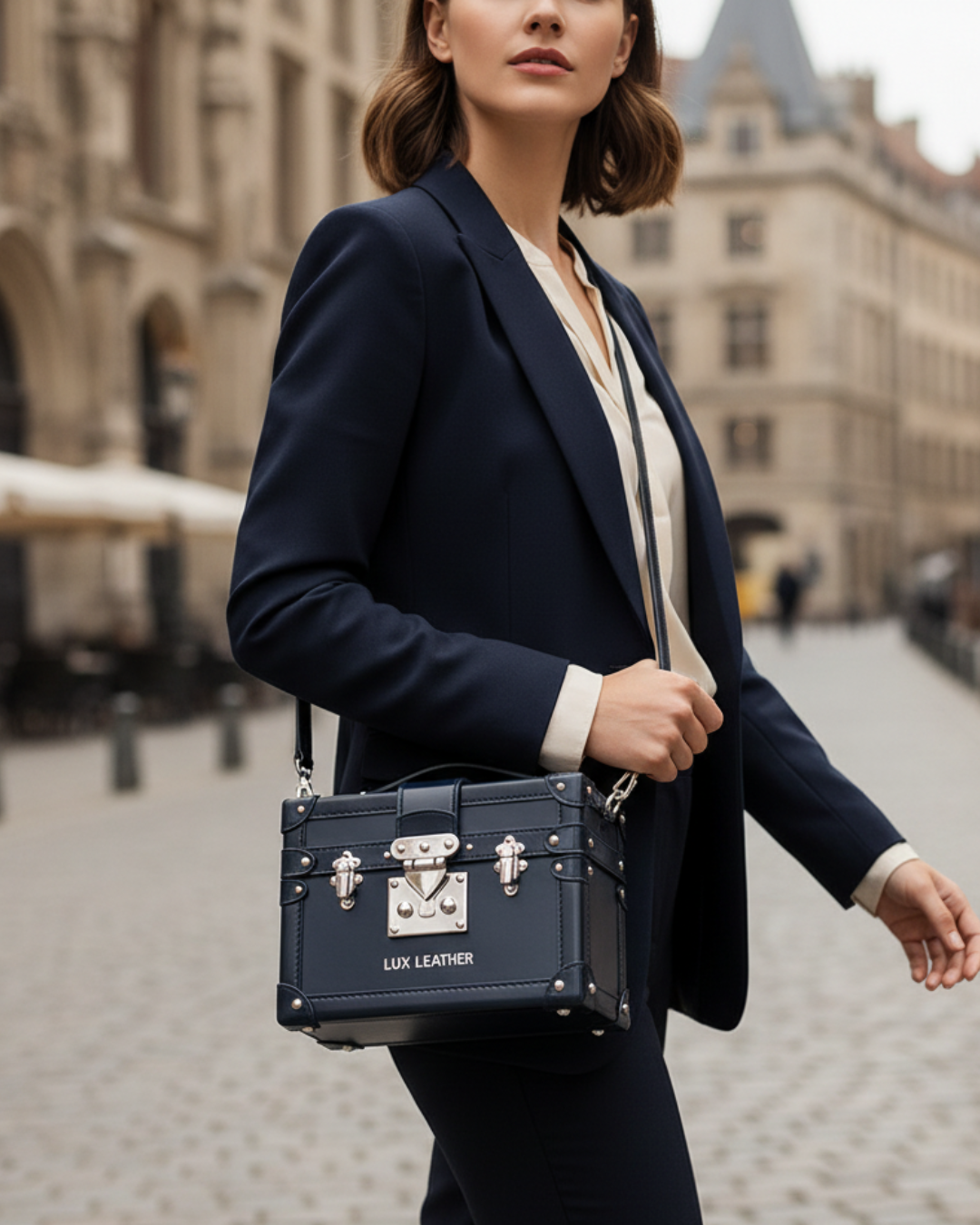 Dark Shiny Blue Gloss Trunk Leather Bag