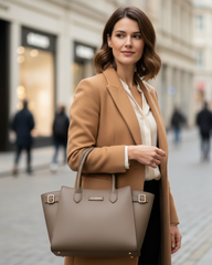 Mocha Winged Tote Pebbled Taupe Women Leather Bag