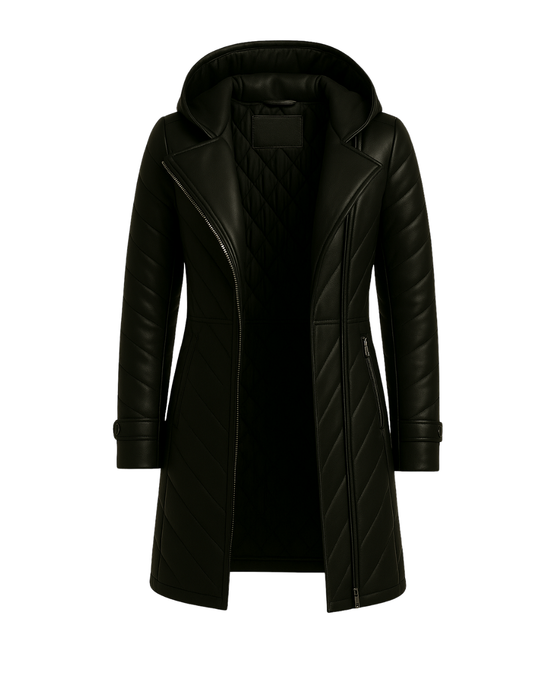Noir Ember ¾ Leather Puffer Leather Coat Nova Black