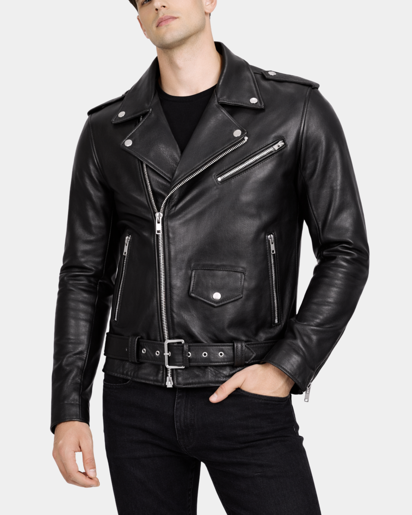 Mens Heavy Duty Leather Biker Brando Jacket Nova Black