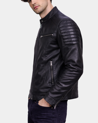 Mens Leather Biker Style Zip Jacket Eddie Essence Nova Black