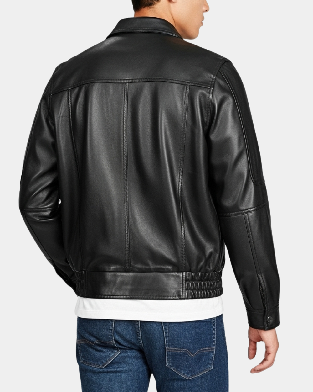 Men's Bomber Leather Jacket Classic Style Jim Nova Black