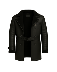 Midnight Regent Men’s Sheepskin Leather Coat blends military Nova Black