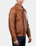Men’s Classic Leather Bomber Jacket – Jim Dynamo Tan – product view 3