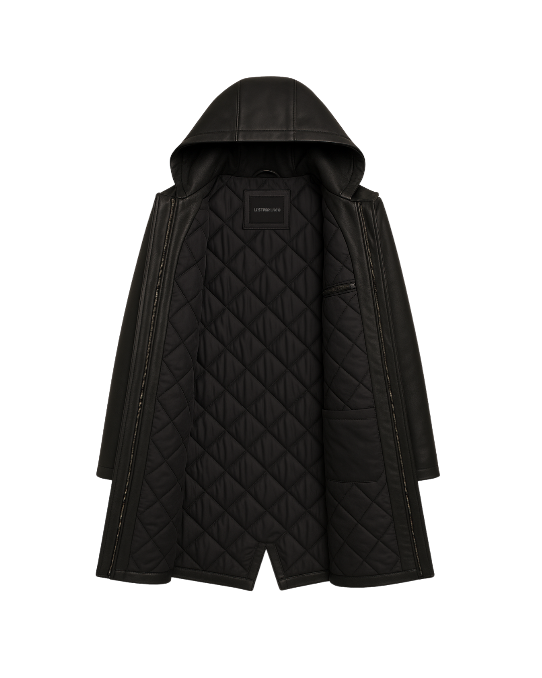 Noir Harbor Detachable Hood Leather Coat Black