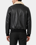 Men’s Bomber Leather Jacket with Sheepskin Collar – Viggo Nova Black