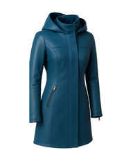 Azure Harbor Detachable-Hood Leather Coat Azure Blue
