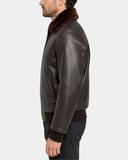 Men’s Leather Bomber Pilot Jacket with Removable Collar – Leroy Zenith Brown