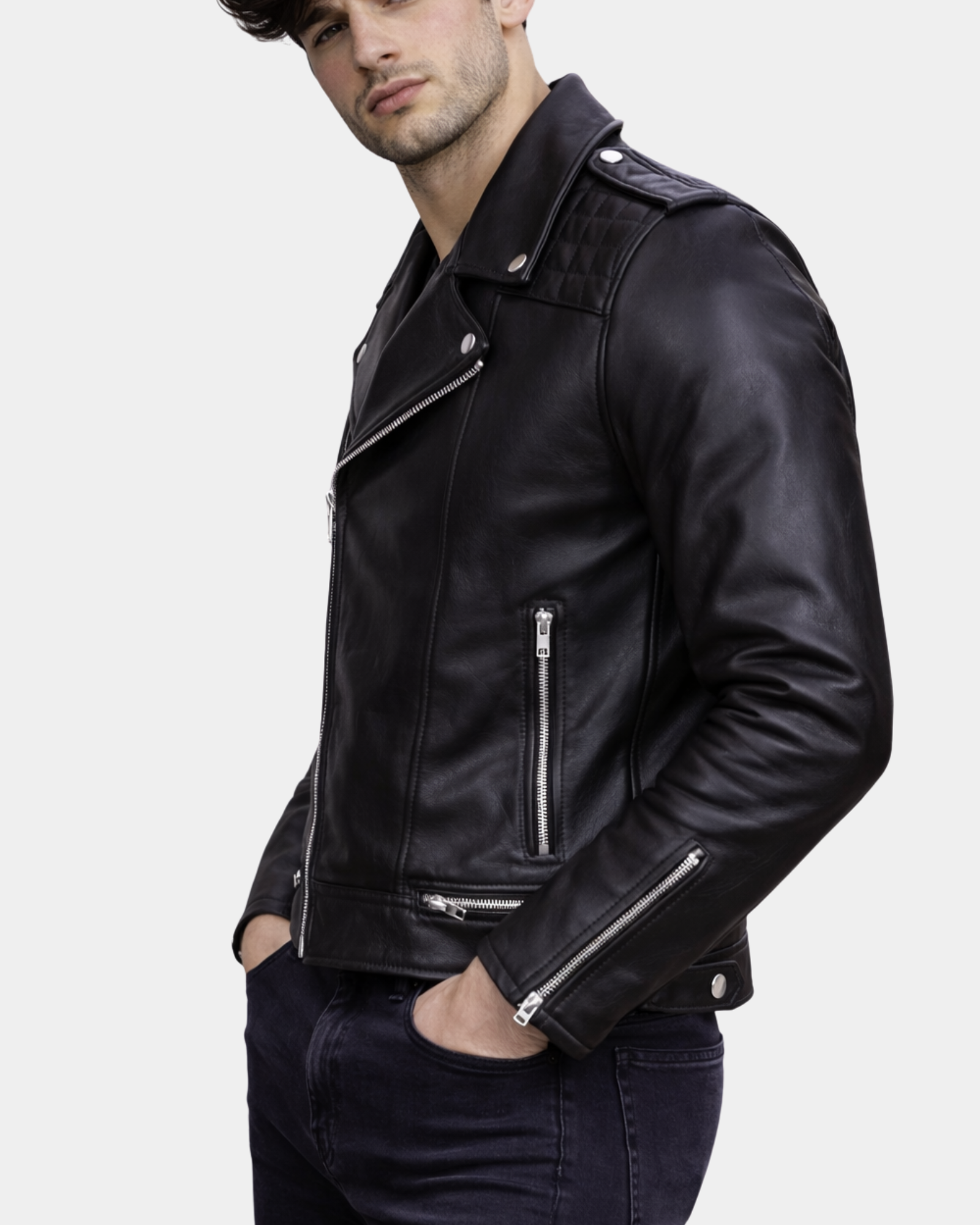 Mens Leather Biker Brando Design Jacket Sean Nova Black