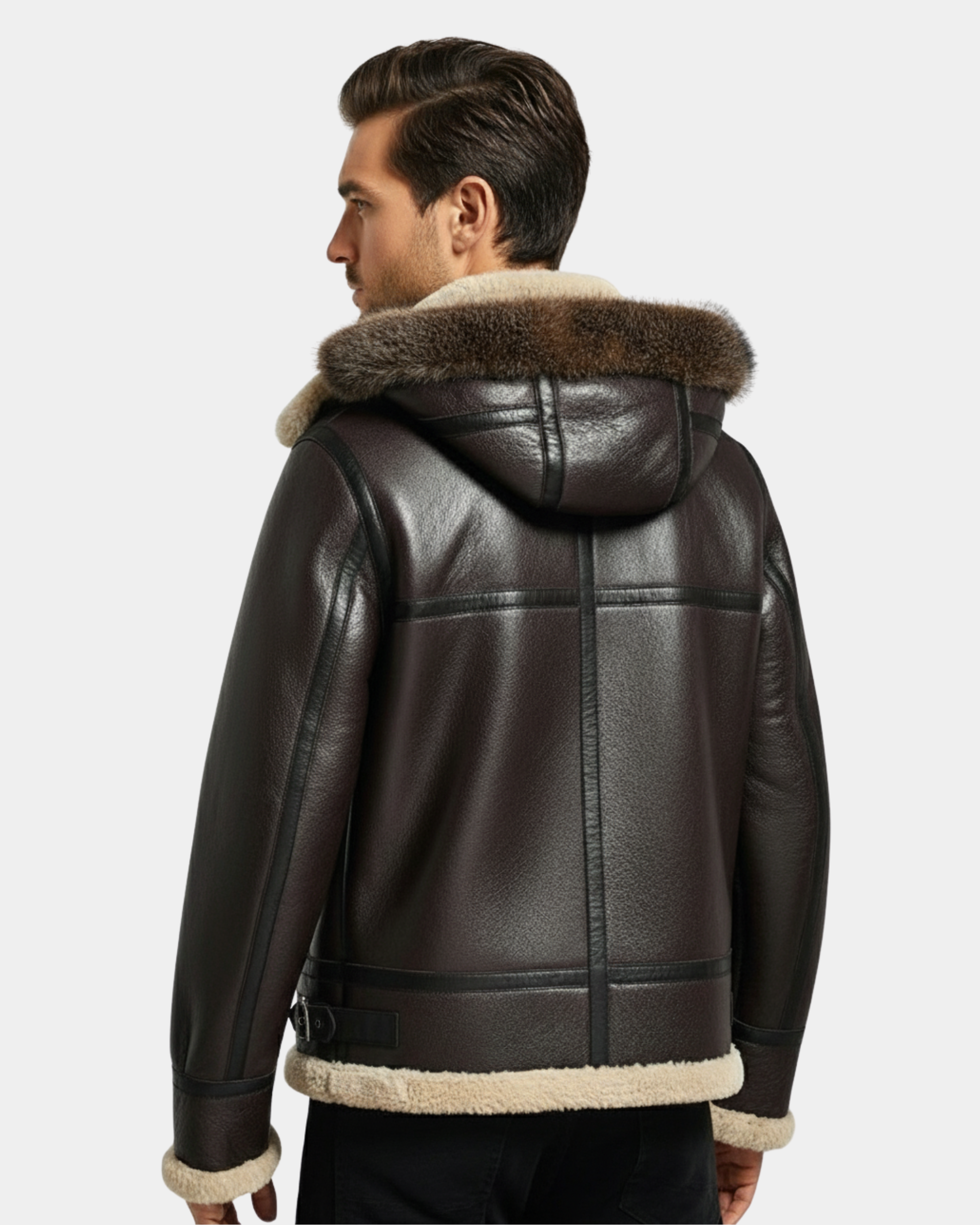 Men’s Bomber Flying Aviator RAF B3 Real Leather Sheepskin Jacket Zenith Brown Hooded