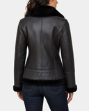 Women's Merino Sheepskin Aviator Jacket Nova Black - back view