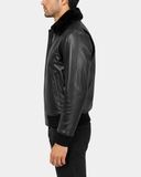 Men’s Leather Bomber Pilot Jacket with Removable Collar – Leroy Nova Black