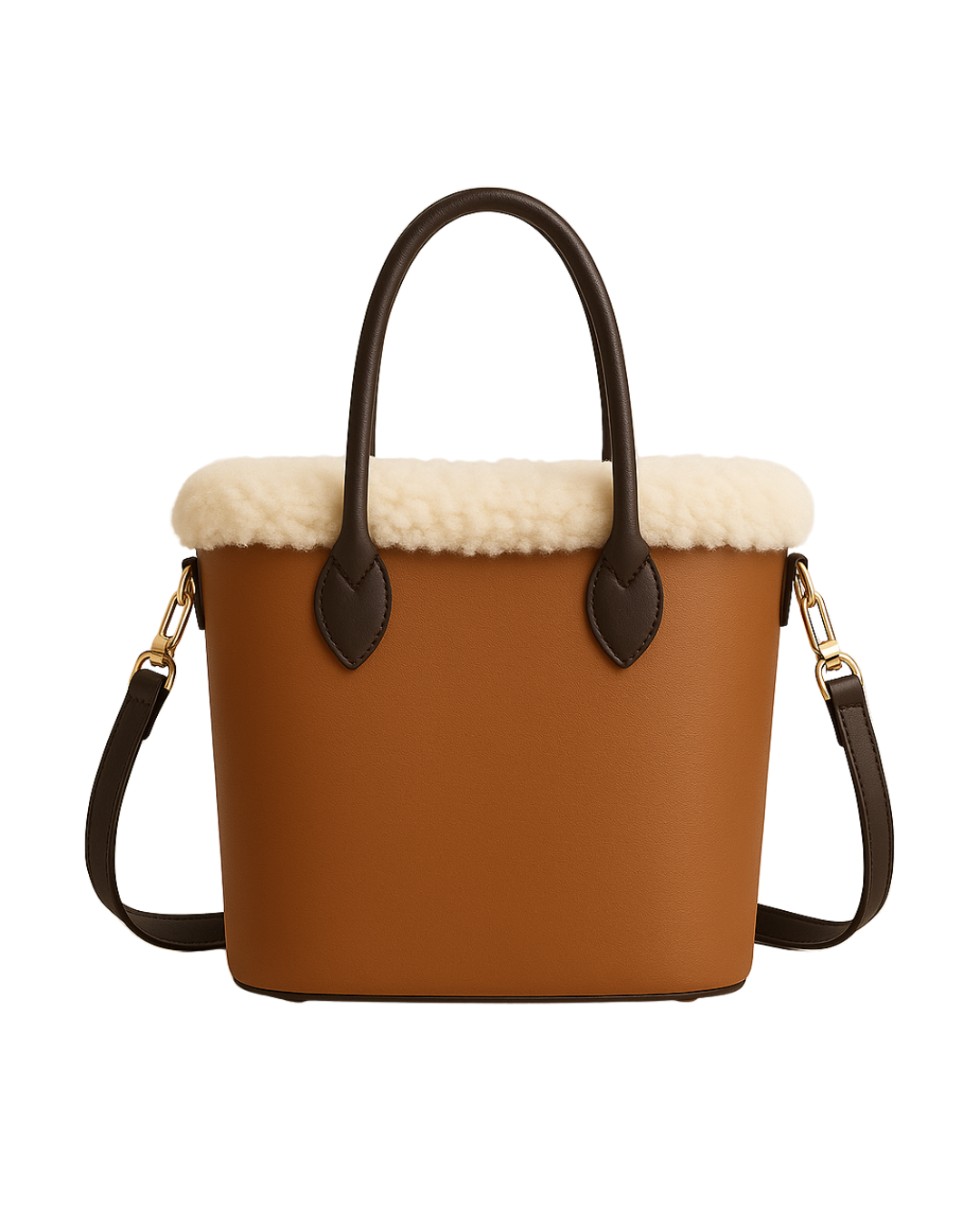Winter Cloud Tote Caramel Fur Trimmed Leather Bag