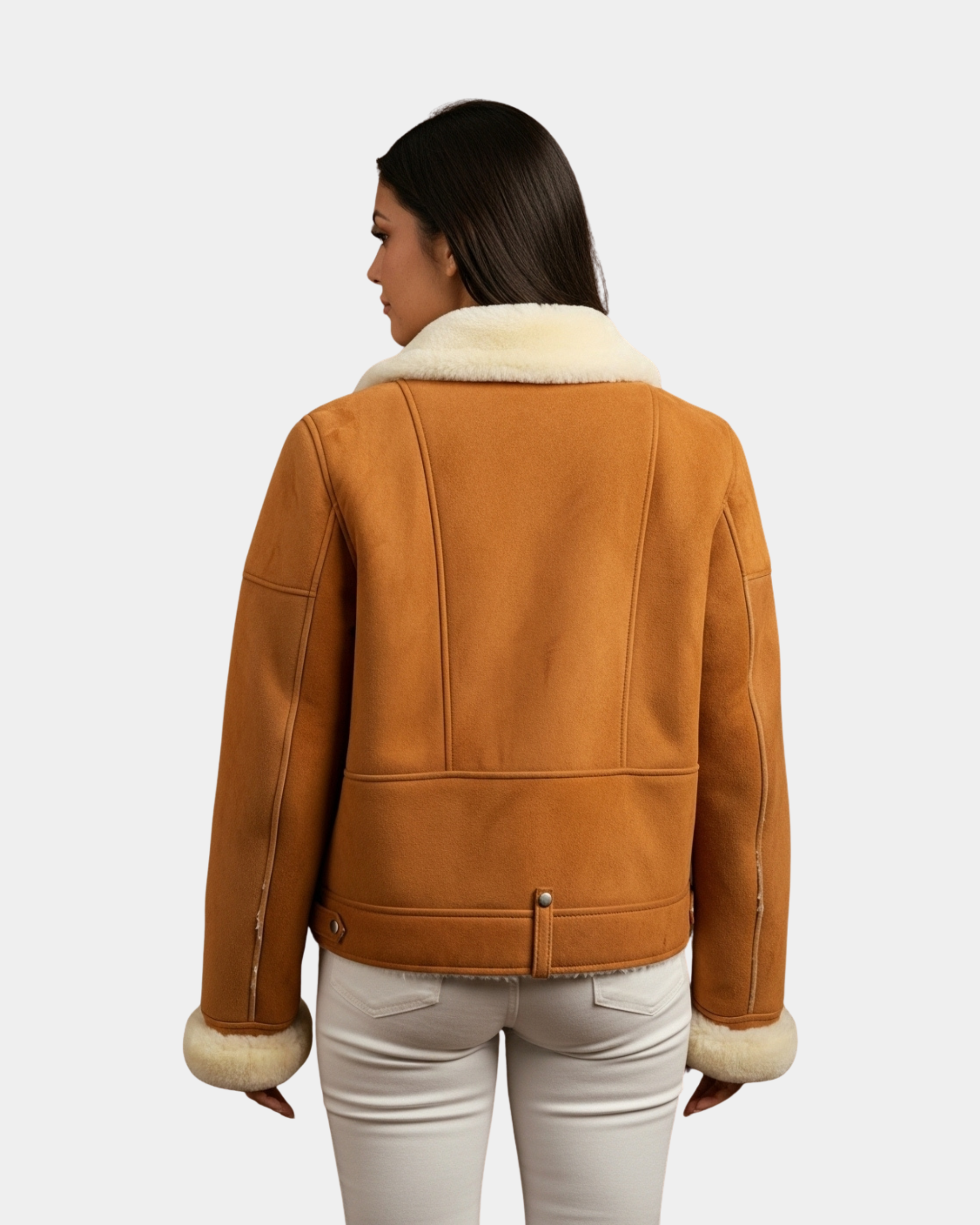 Women’s Sheepskin Aviator Pilot Jacket Dynamo Tan White