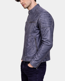 Men’s Leather Biker-Style Zip Jacket Eddie – Essence Grey Two-Tone – product view 3