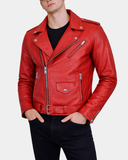 Men’s Leather Biker Jacket Brando Style Johnny – Ignite Red – product view 3
