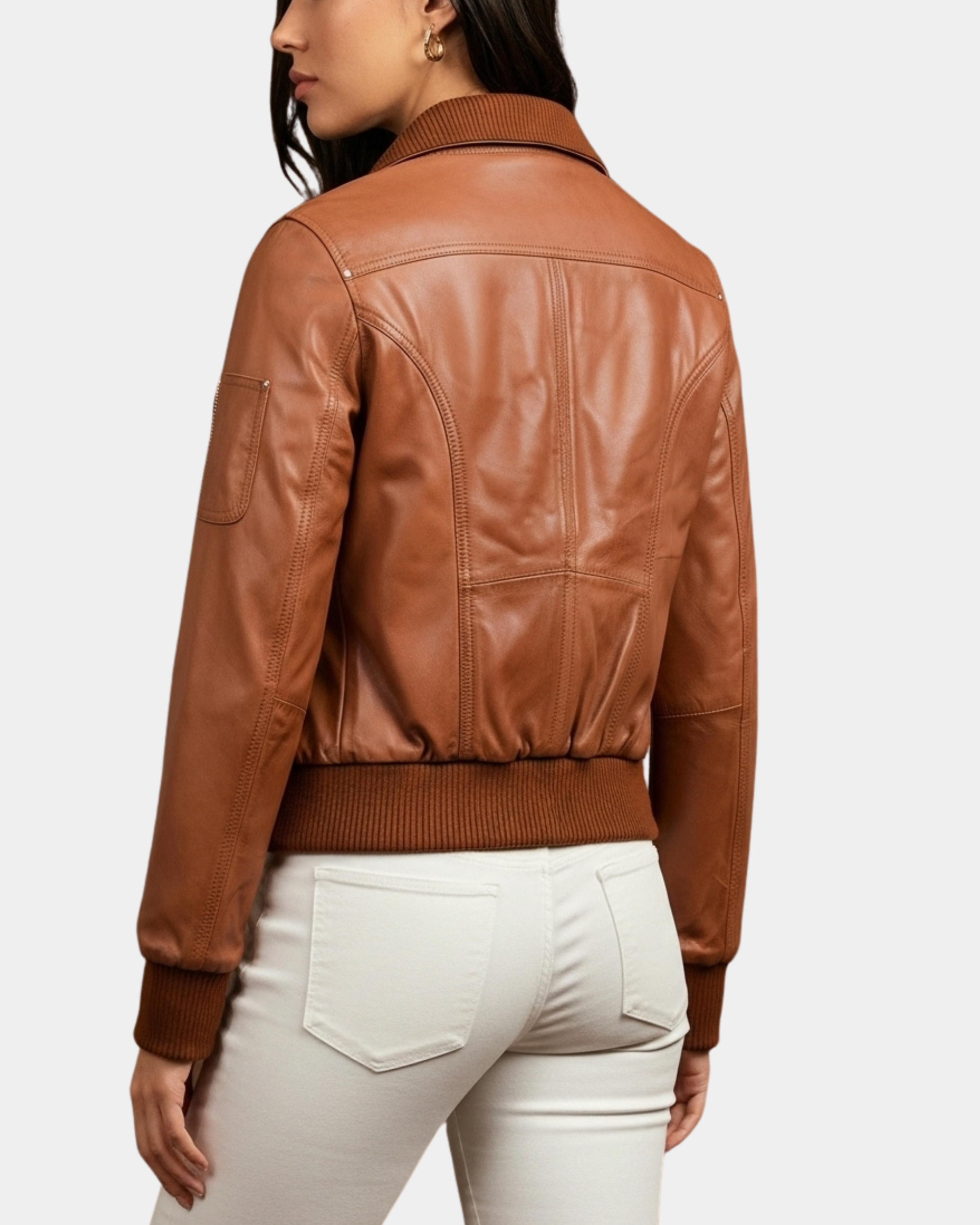 Women's Leather Classic Bomber Jacket Motto Dynamo Tan